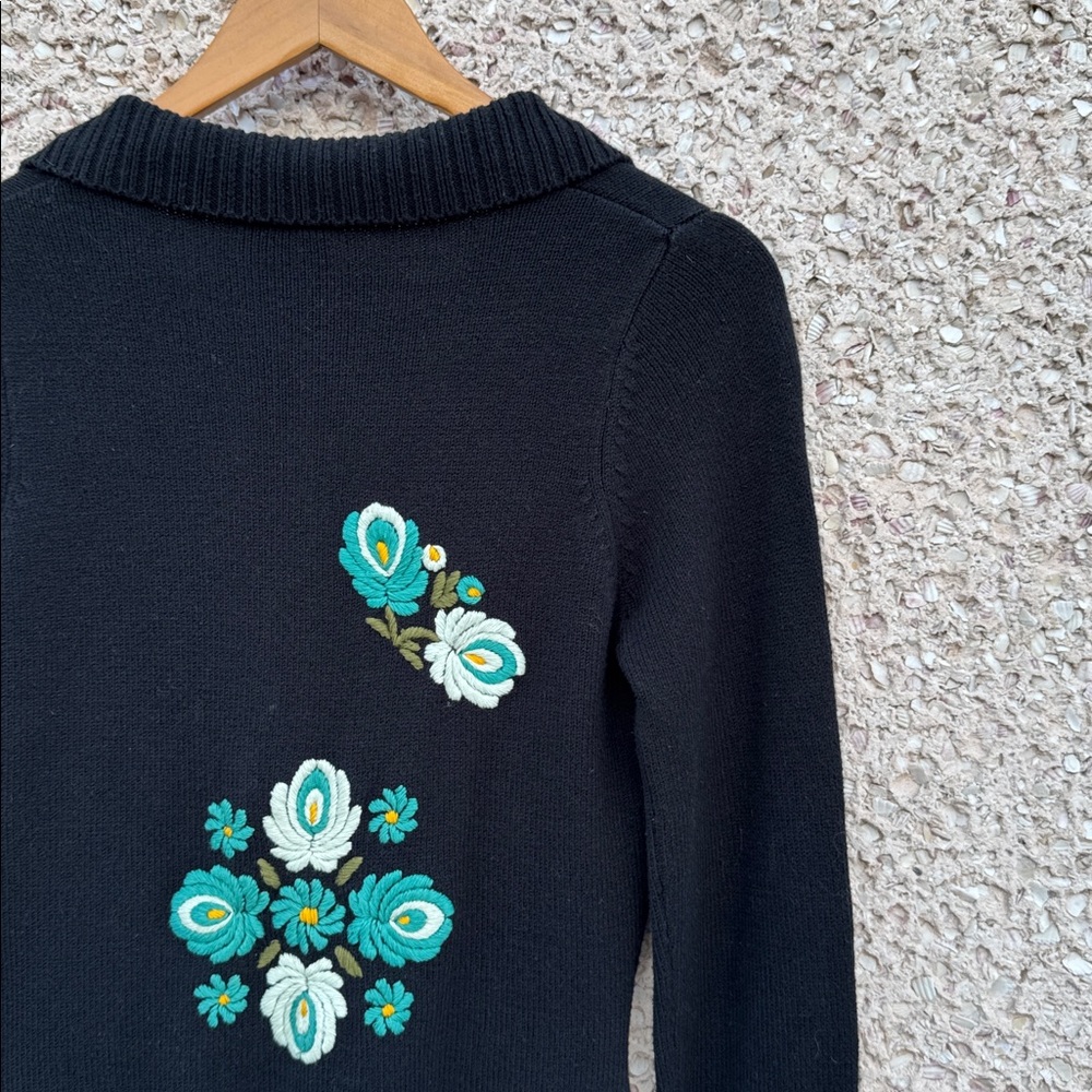 Embroidered Black Floral Cardigan Sweater - Picture 6 of 9